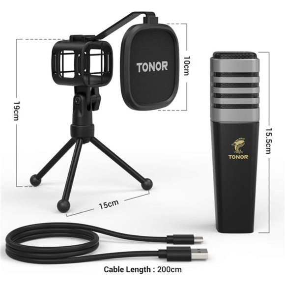 USB Microphone, TONOR Cardioid Condenser Computer PC Mic with Tripod Stand - Picture 6 of 6